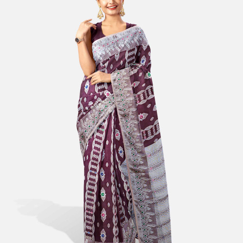 Dark Mauve Half Silk Saree