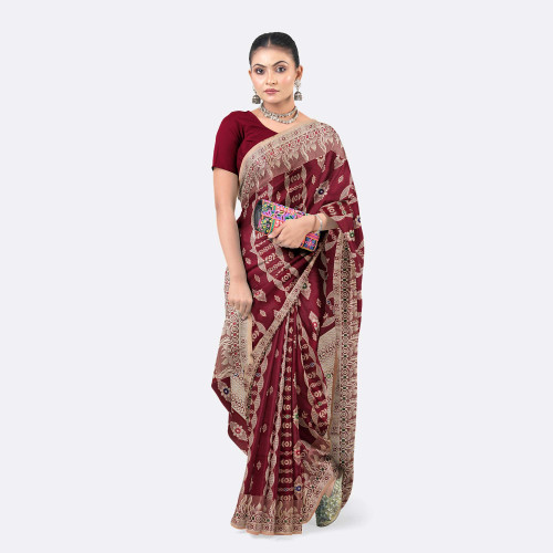 Burgundy Half Silk Saree