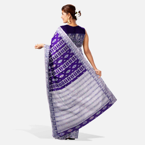 Deep Purple color Half Silk Saree