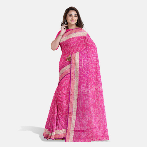 Rose Pink Half Silk Saree