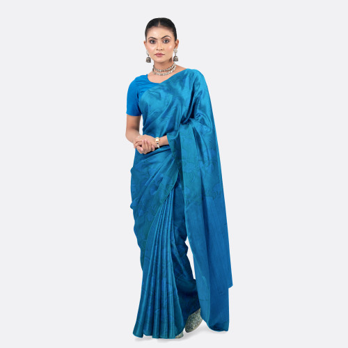 Deep Azure Blue Half Silk Saree