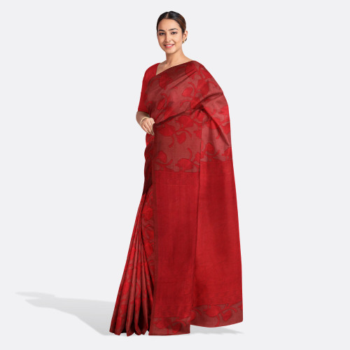 Deep Crimson Red Half Silk Saree