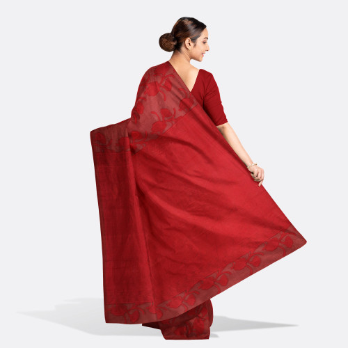 Deep Crimson Red Half Silk Saree