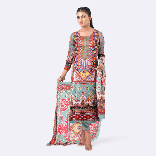 Blue-Grey Digital Print Premium Cotton Salwar Kameez