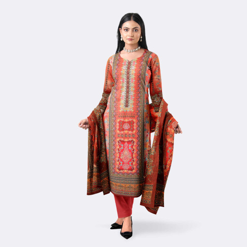 Rust Orange Digital Print Premium Cotton Salwar Kameez