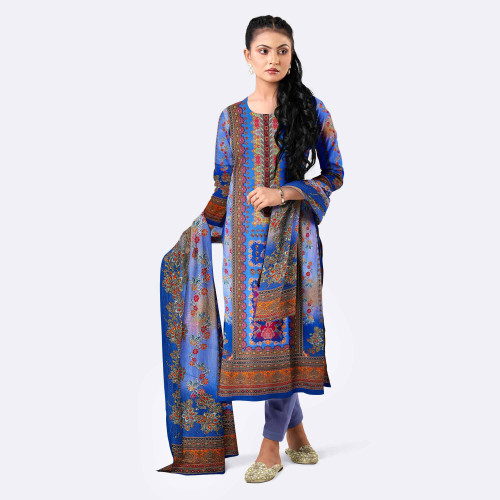 Cerulean Blue Digital Print Premium Cotton Salwar Kameez