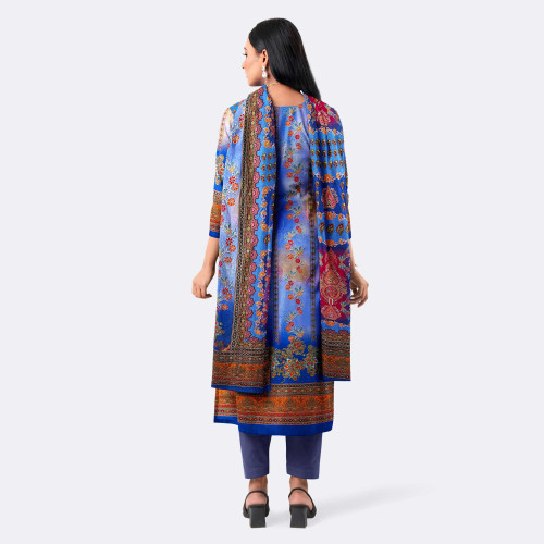 Cerulean Blue Digital Print Premium Cotton Salwar Kameez