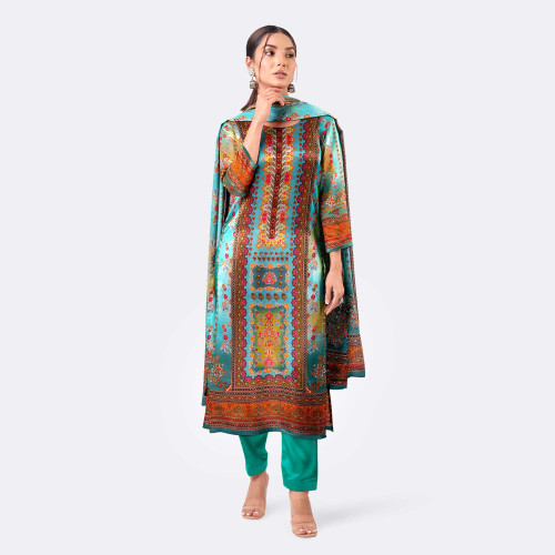 Neon Aqua Color Digital Print Premium Cotton Salwar Kameez