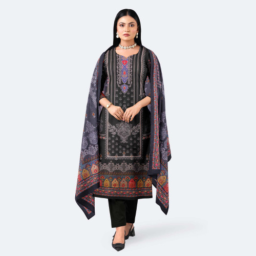 Jet Black Digital Print Premium Cotton Salwar Kameez