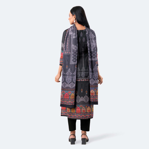 Jet Black Digital Print Premium Cotton Salwar Kameez