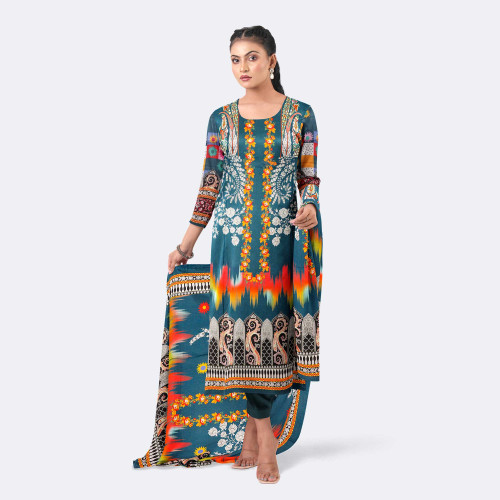 Teal Blue Digital Print Premium Cotton Salwar Kameez