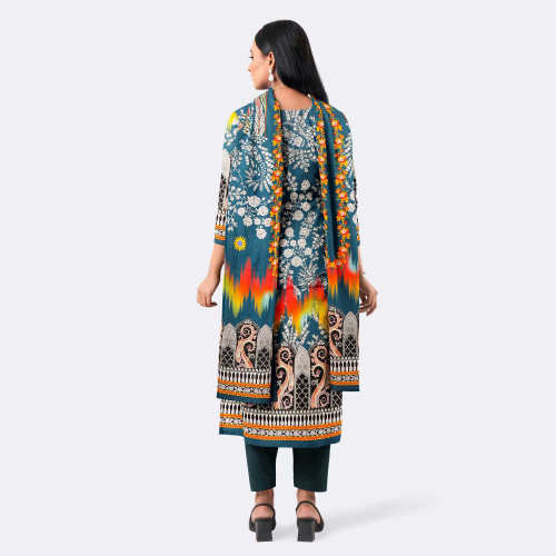 Teal Blue Digital Print Premium Cotton Salwar Kameez