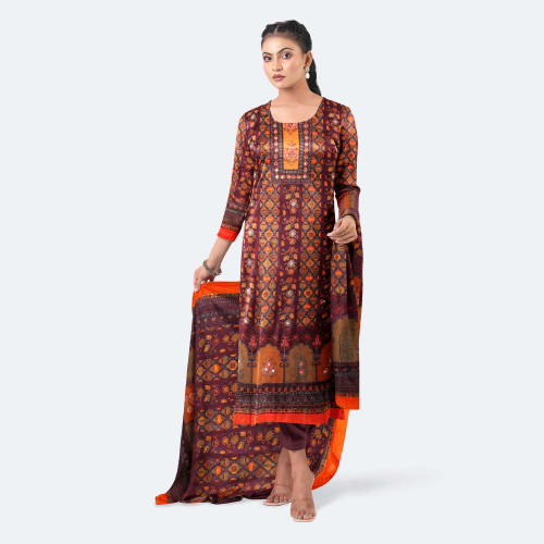 Maroon Digital Print Cotton Salwar Kameez